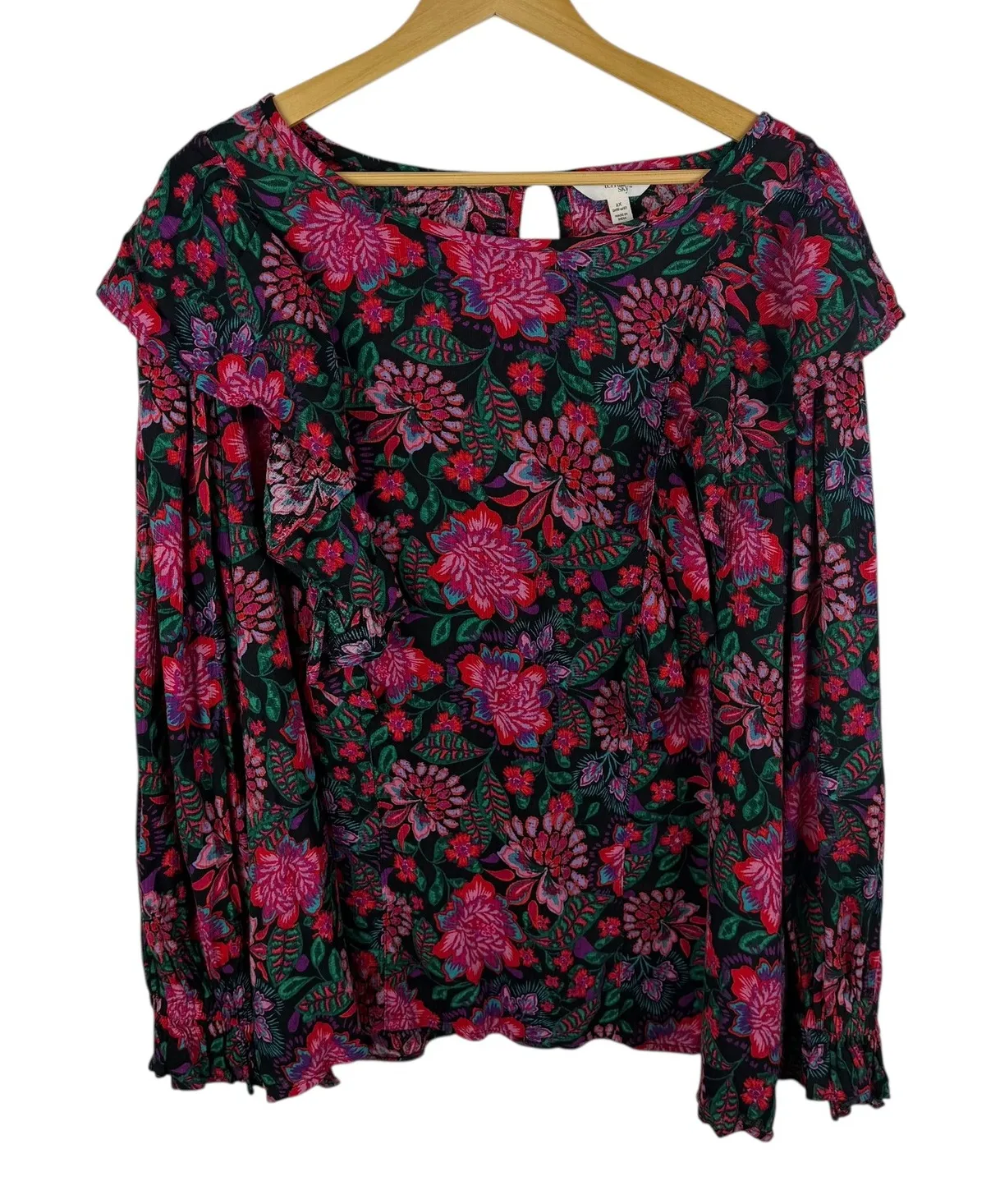 Terra & Sky Womens Floral Blouse Size 2X Boho Chic Peasant Long Sleeve Spring - Image 1