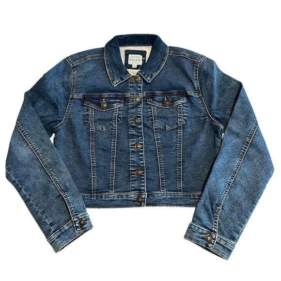 Wax Jean Jacket Womens Small Denim Trucker Blue Stretch Buttons Long Sleeve NEW - Image 1