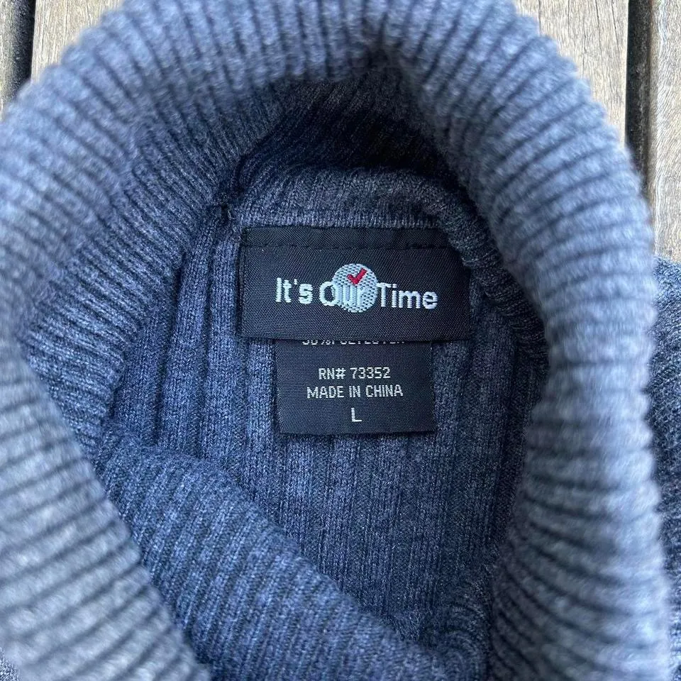 Vintage Y2K Grey It's Our Time Turtleneck Thin Ribbed Stretch Sweater w/ Buttons - Image 3