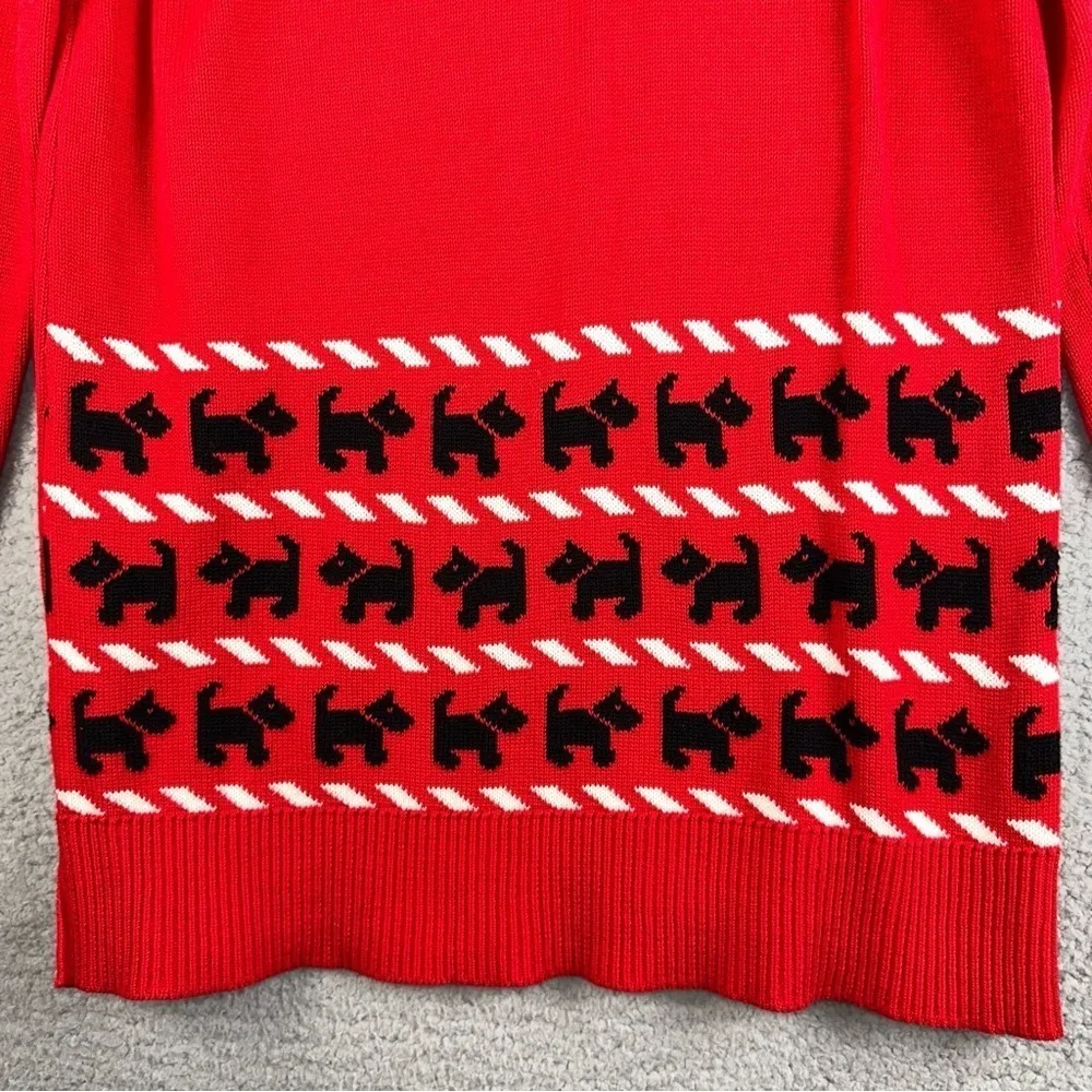 Modcloth Sweater Womens Medium Red Terrier Dogs Christmas Stockinette Stitch - Image 5