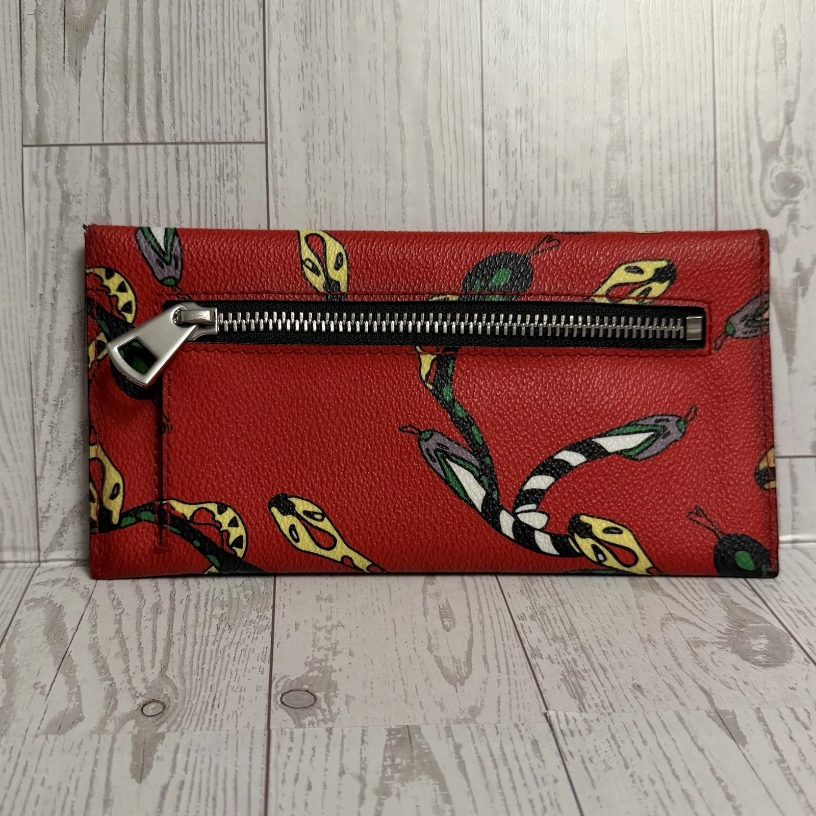 BIMBA Y LOLA Vinyl Slim Envelope Wallet Red Snake Graphic Print 2014 *Read* - Image 2