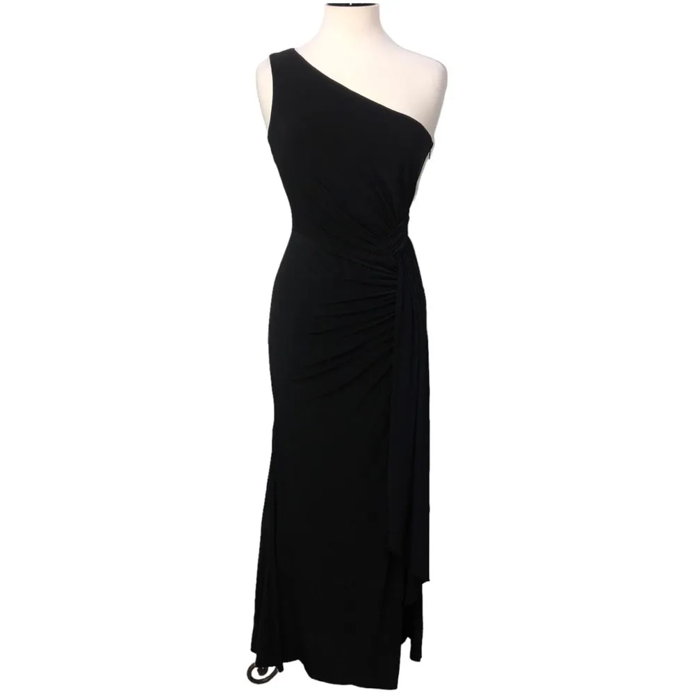 Vince Camuto Black One-Shoulder Pleated Waist Gown 6 NWOT - Image 2