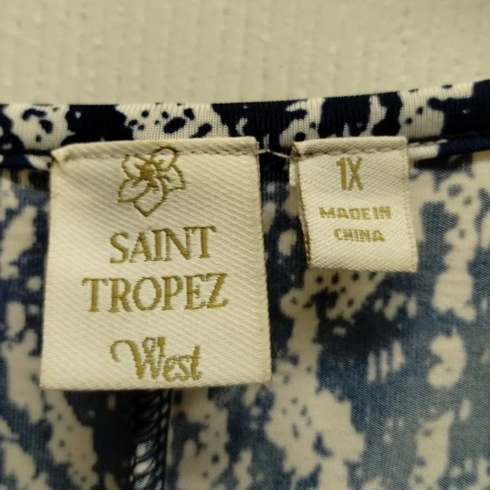 Saint Tropez West Size 1X Blue & White Nautical Diamond Drawstring Waist Dress - Image 5