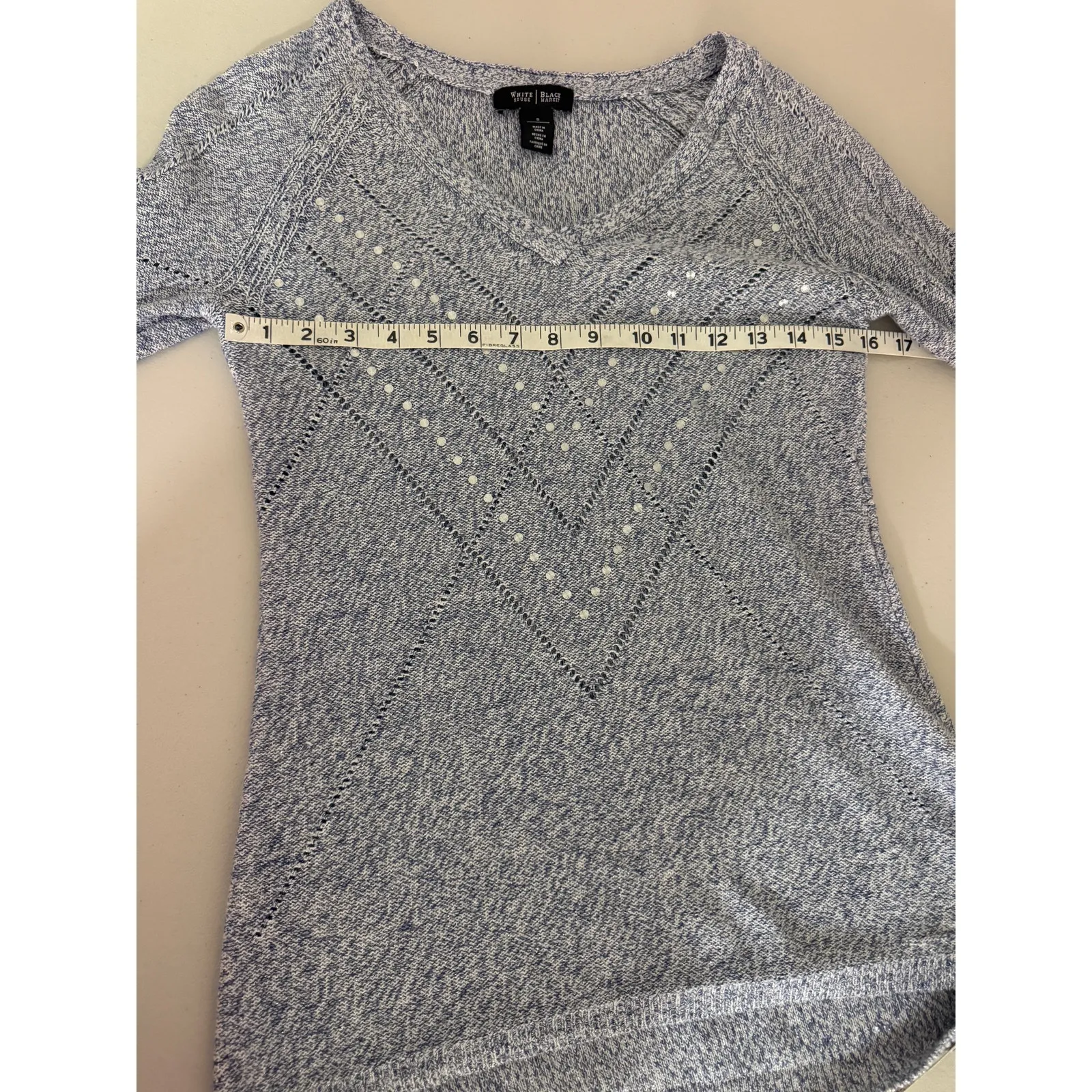 WHBM Silver Blue Metallic V-neck knit lightweight studded sweater Small - Image 6