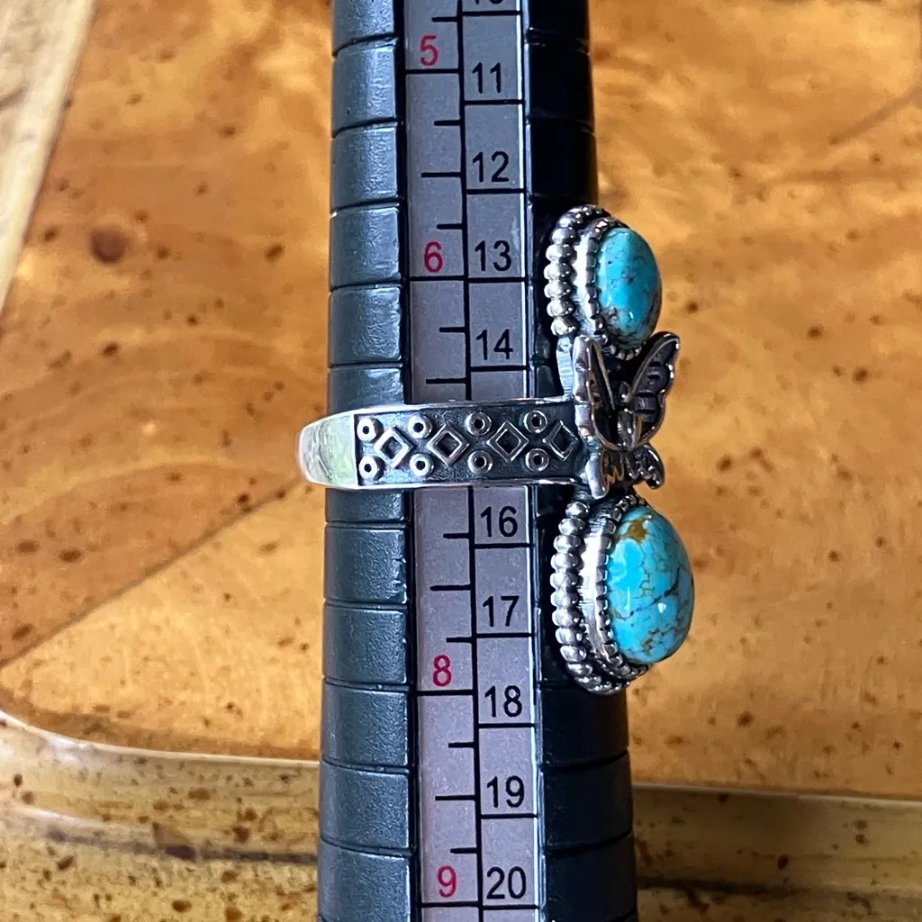 Natural Blue Moon Turquoise Sterling Silver Butterfly Ring Size 7 - Image 8