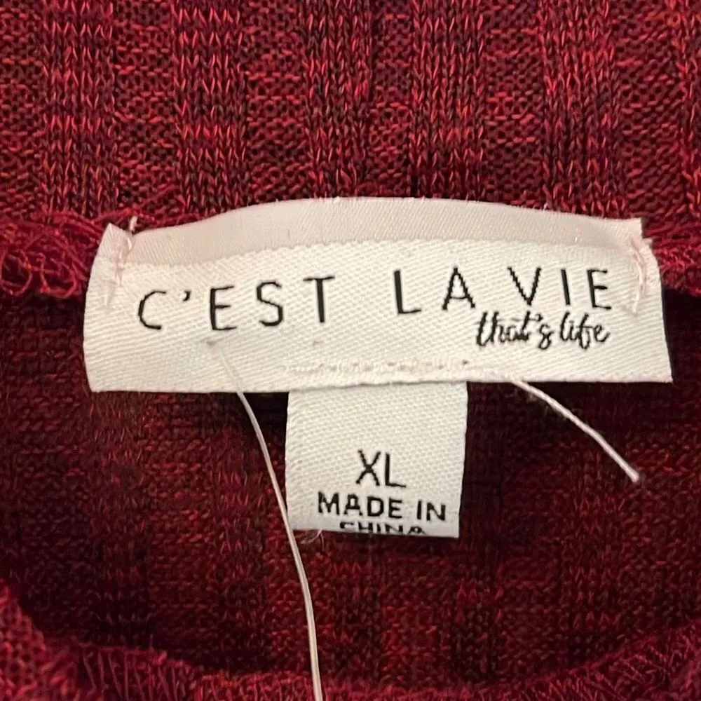 C'Est La Vie Womens Mock Neck Sweater Ribbed Long Sleeve Button Cuff Maroon XL Red - Image 4