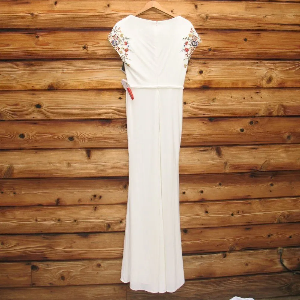 Mac Duggal 55709 Womens White Embellished Sleeve Jersey Wrap Gown - Image 14