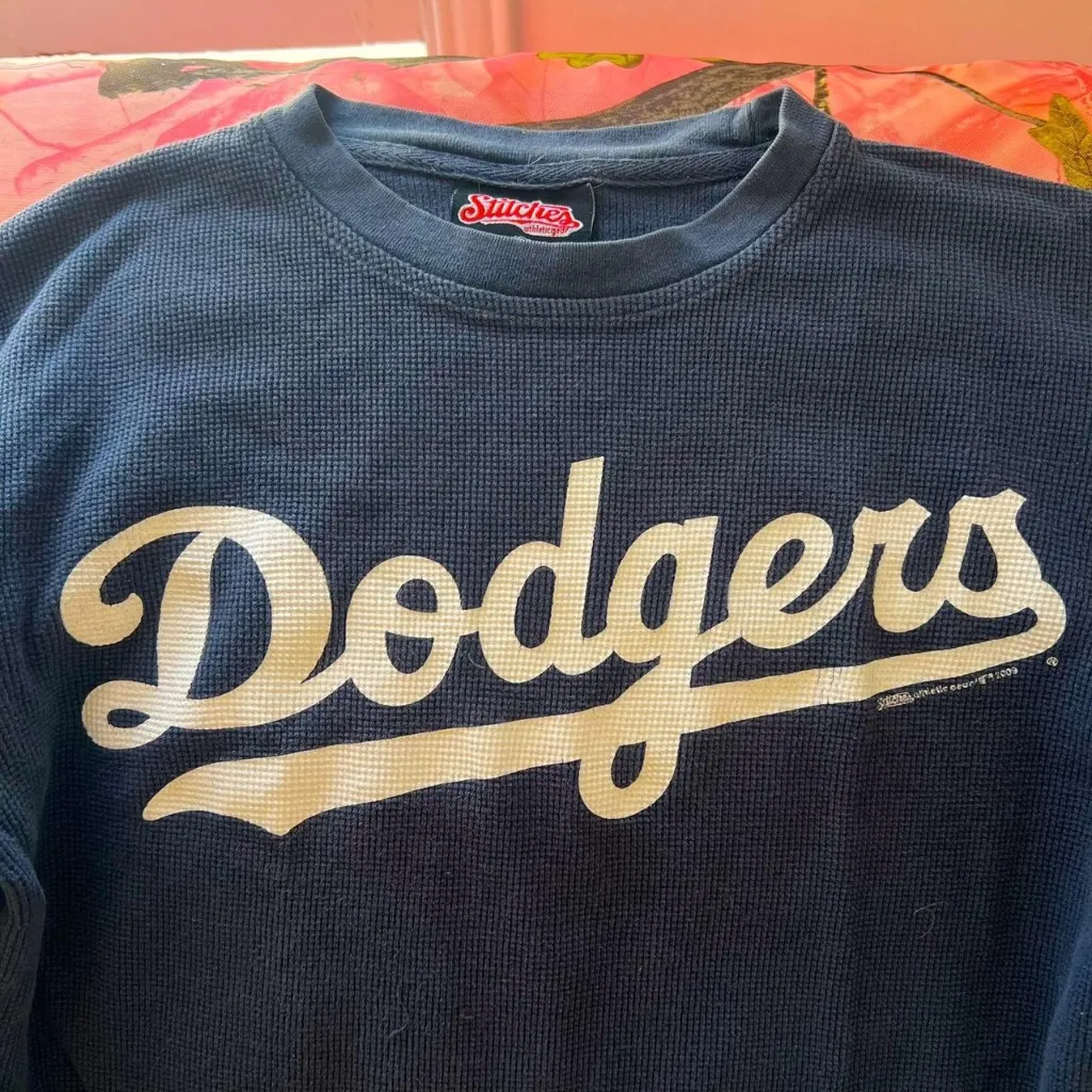 los angeles dodgers baseball MLB long sleeve t shirt stitches waffle knit - Image 6