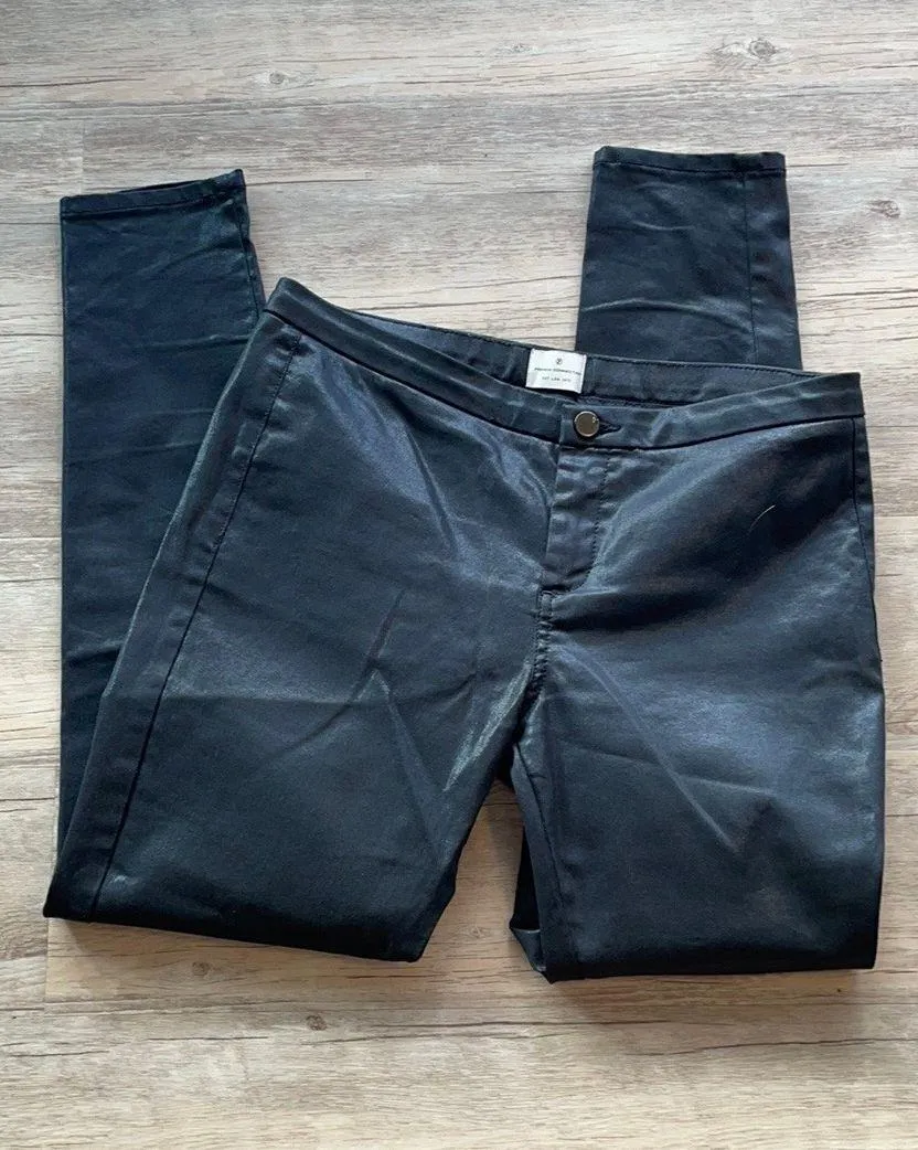 French Connection Black Faux Leather Coated Shiny Skinny Pants - Image 4