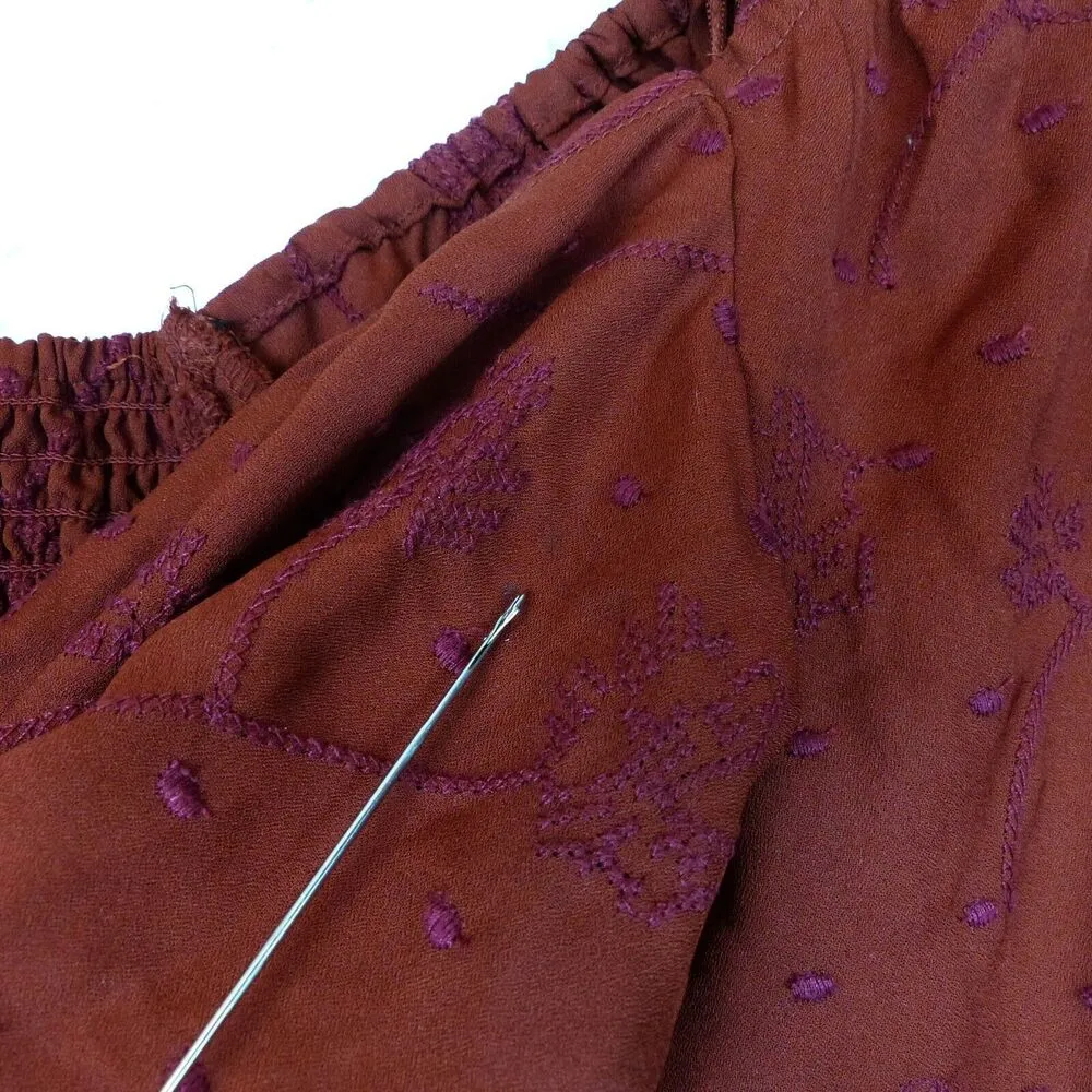 Urban Outfitters Twist Front Crop Top Women XS Terra Cotta Embroidered Vneck $64 - Image 8