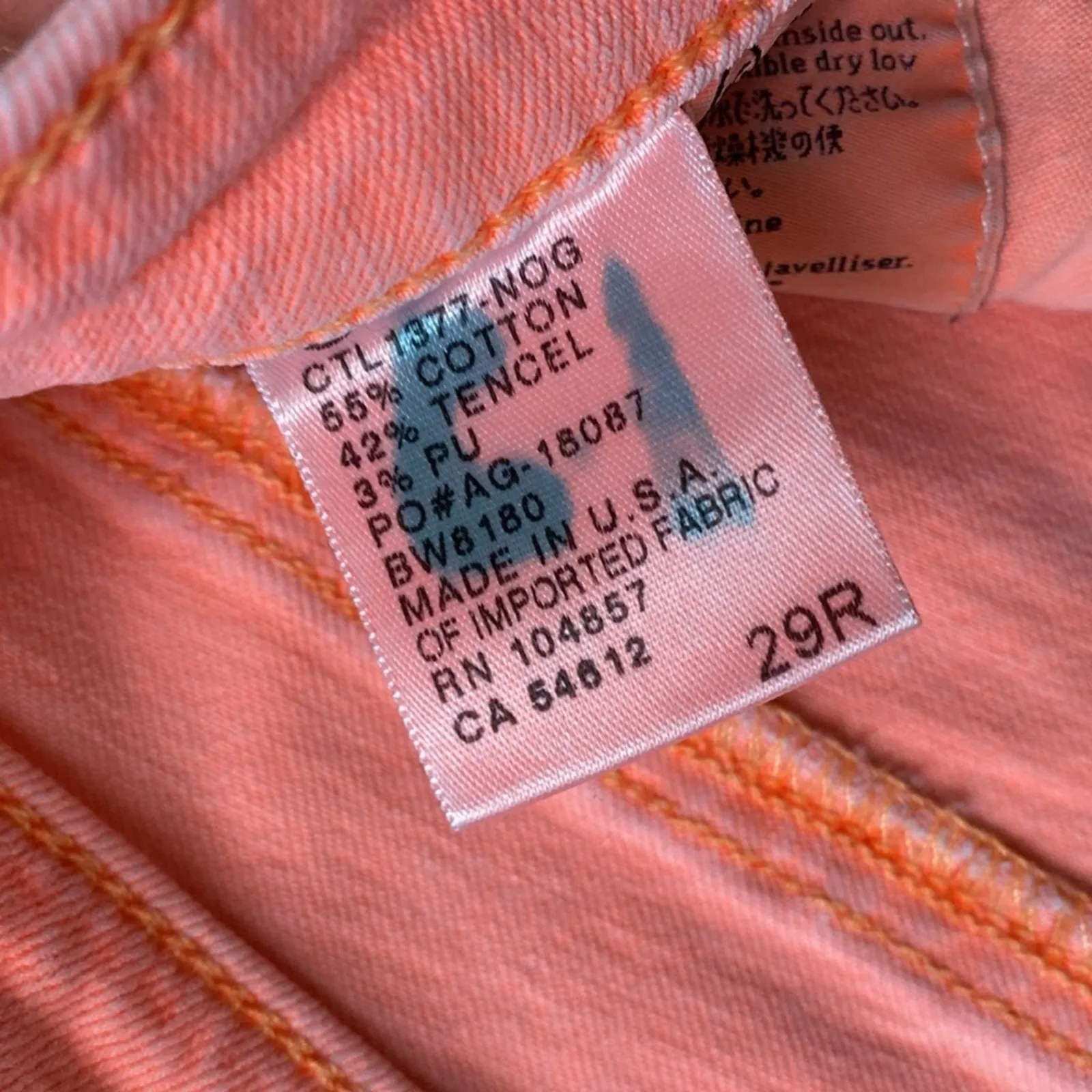 AG Adriano Goldschmied Slim Straight Stevie Ankle Neon Orange Denim Womens Sz 29 - Image 4