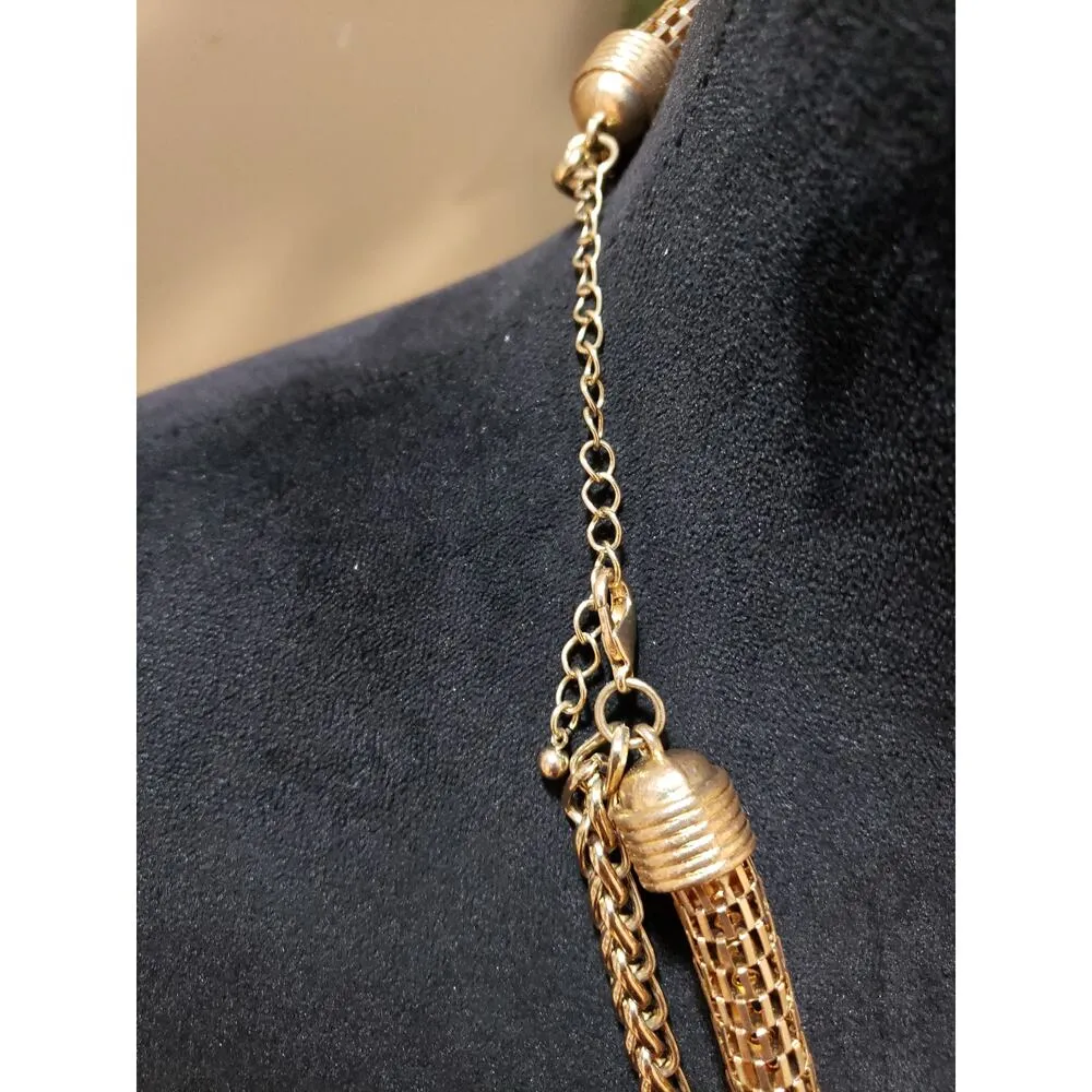 Women Gold Tone Sparkling Prong Set Crystals Rhinestone with Mesh Chain Necklace - Image 6