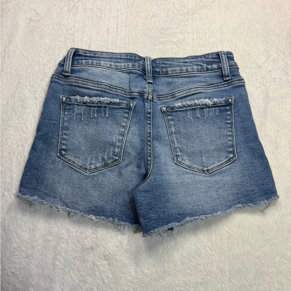 VERVET Blue Jean Shorts with Raw Hem and Distressed Look - Image 2
