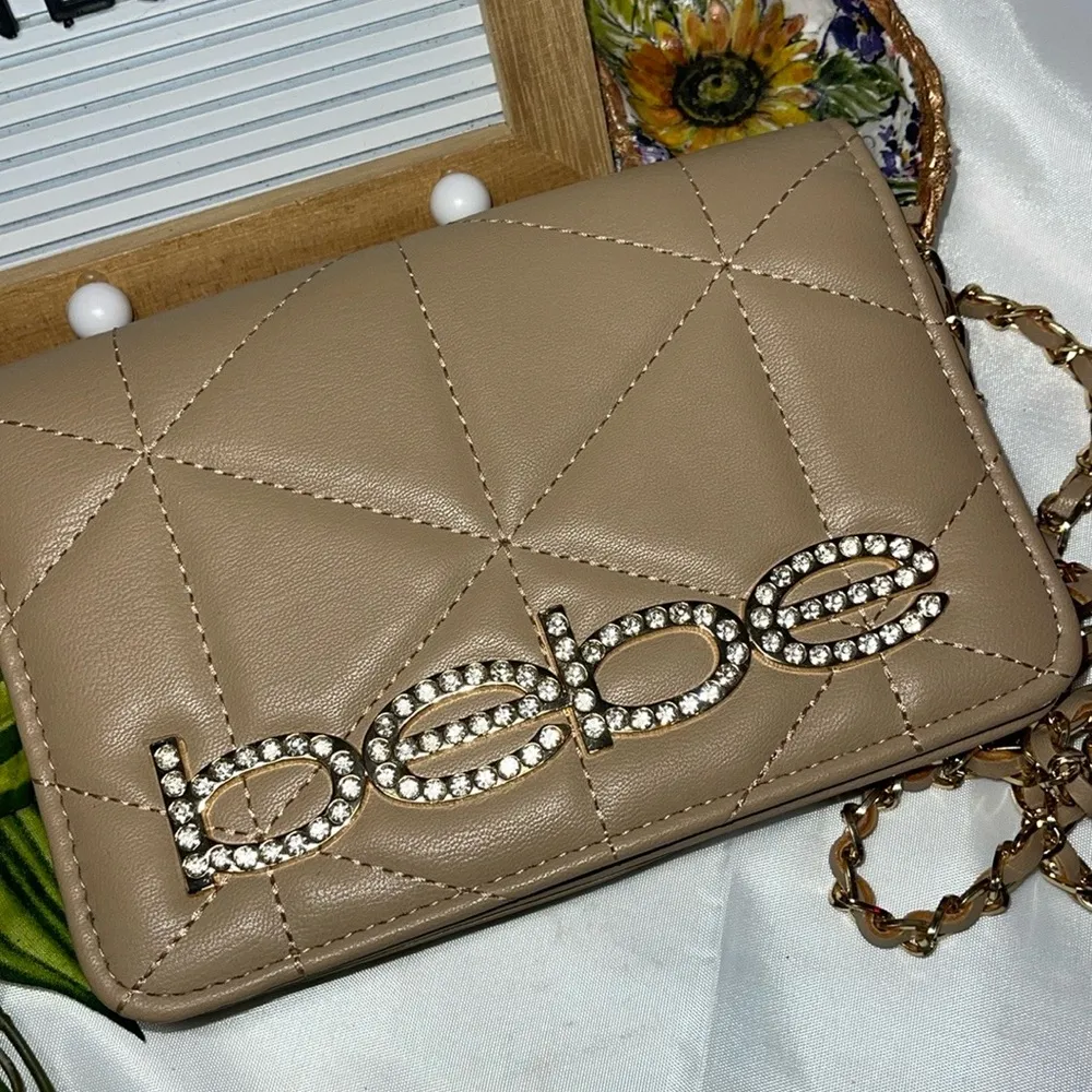 🍉 - NWOT BEBE Beige Rhinestone Crossbody Cell Phone Bag MSRP $89 - Image 2