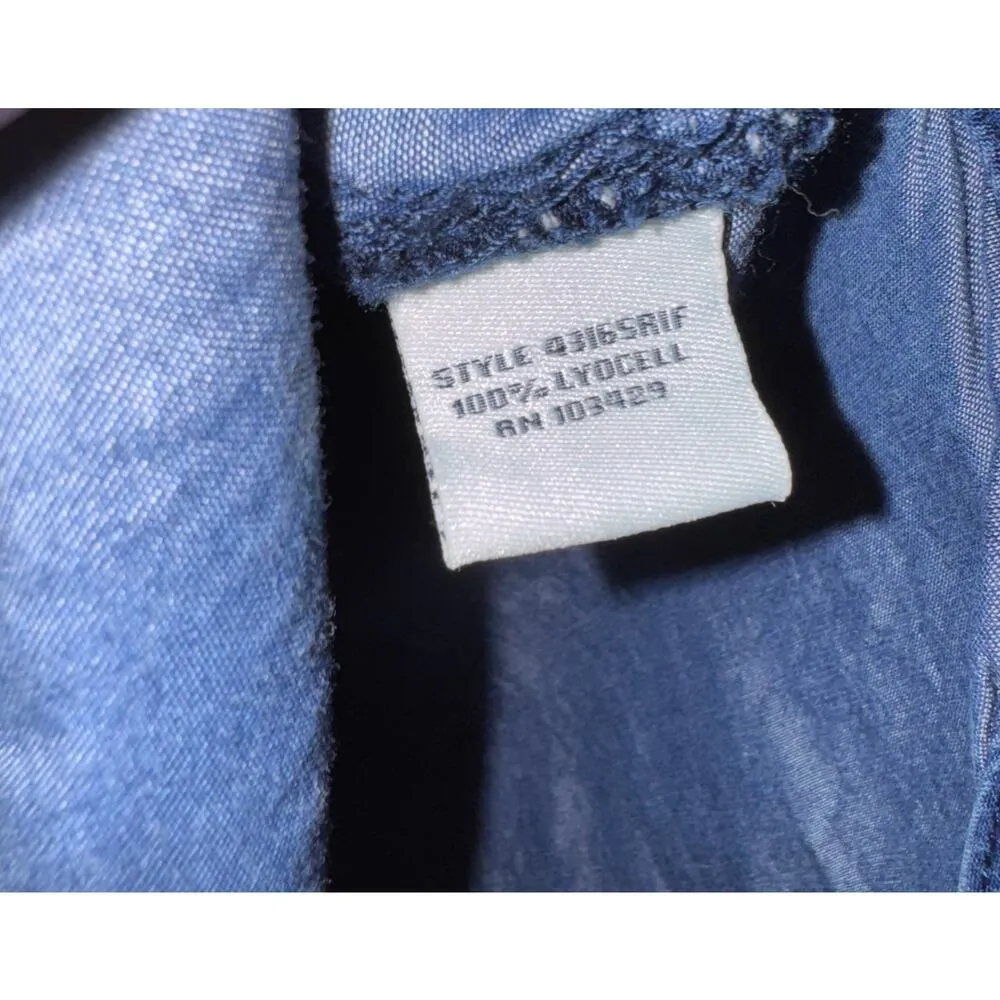 Caffe Merrakesh Chambray Quarter Button Down Top Women's Medium Cottage Country Blue - Image 5