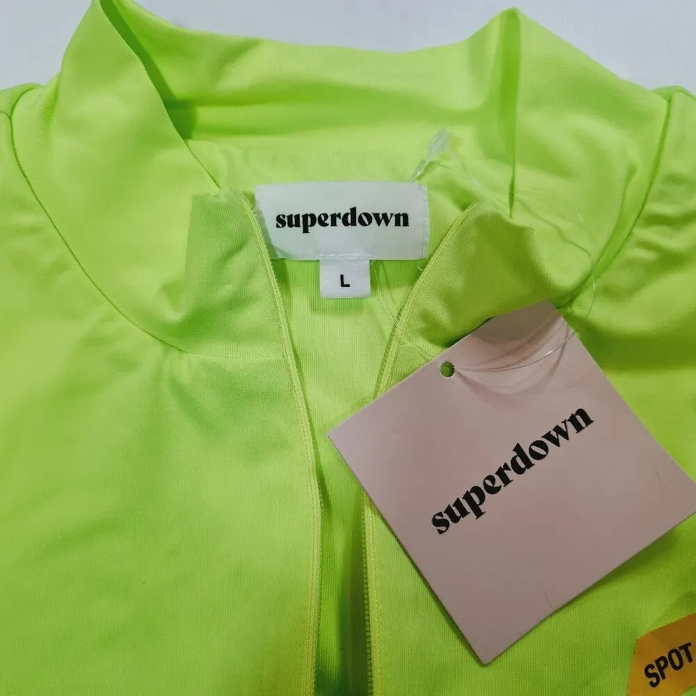 Superdown Nicky Zip Crop Top in Neon Yellow Large - Image 4