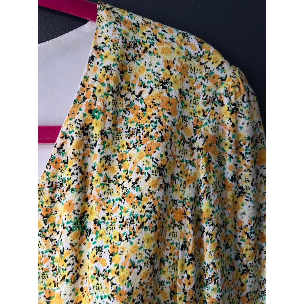 AFRM Long Sleeve Floral Midi Dress with Smocked Waist Yellow Size M - Image 6