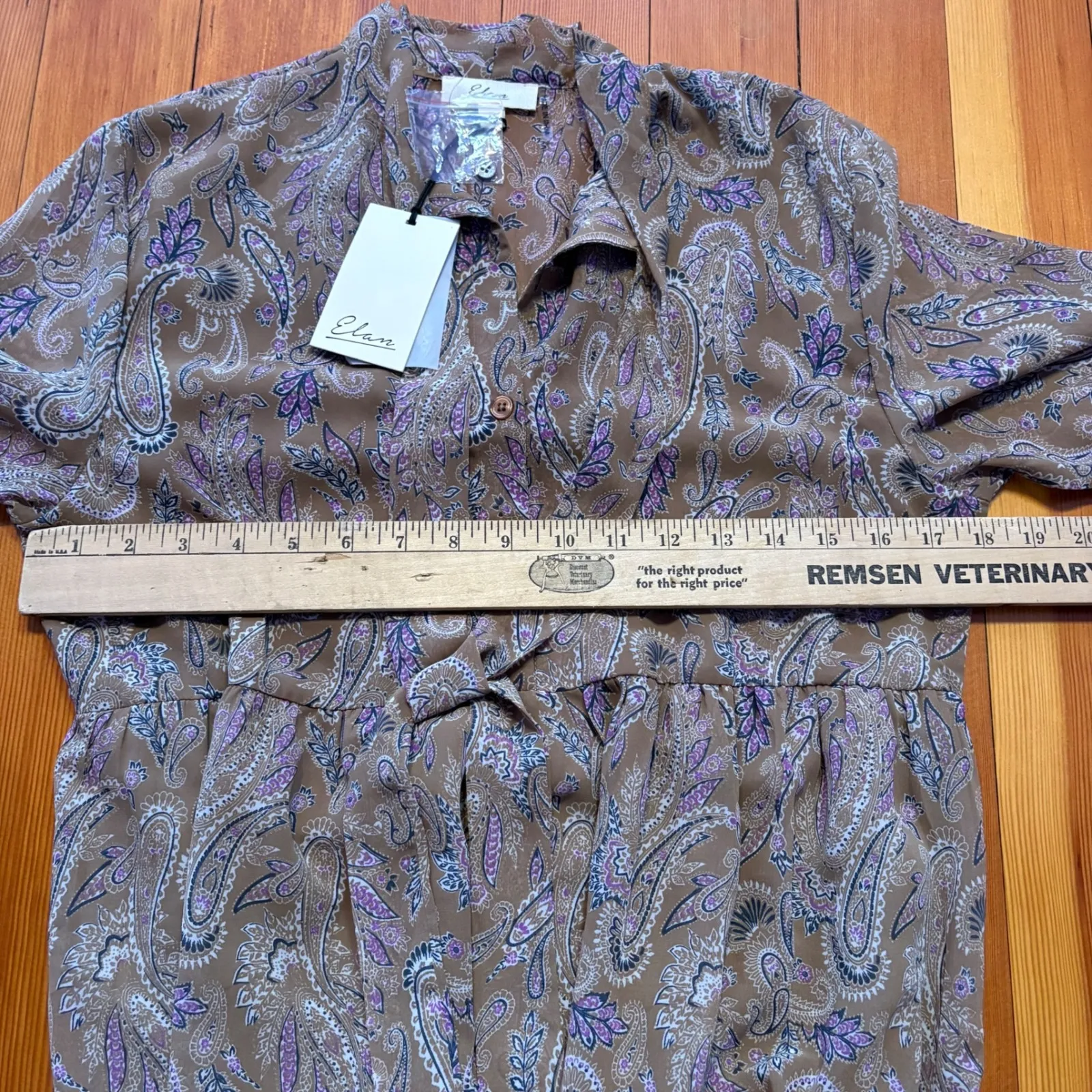 Elan NWT Paisley‎ Dress Tie Neck Long Sleeve Tiered Mini Dress Size Medium - Image 7