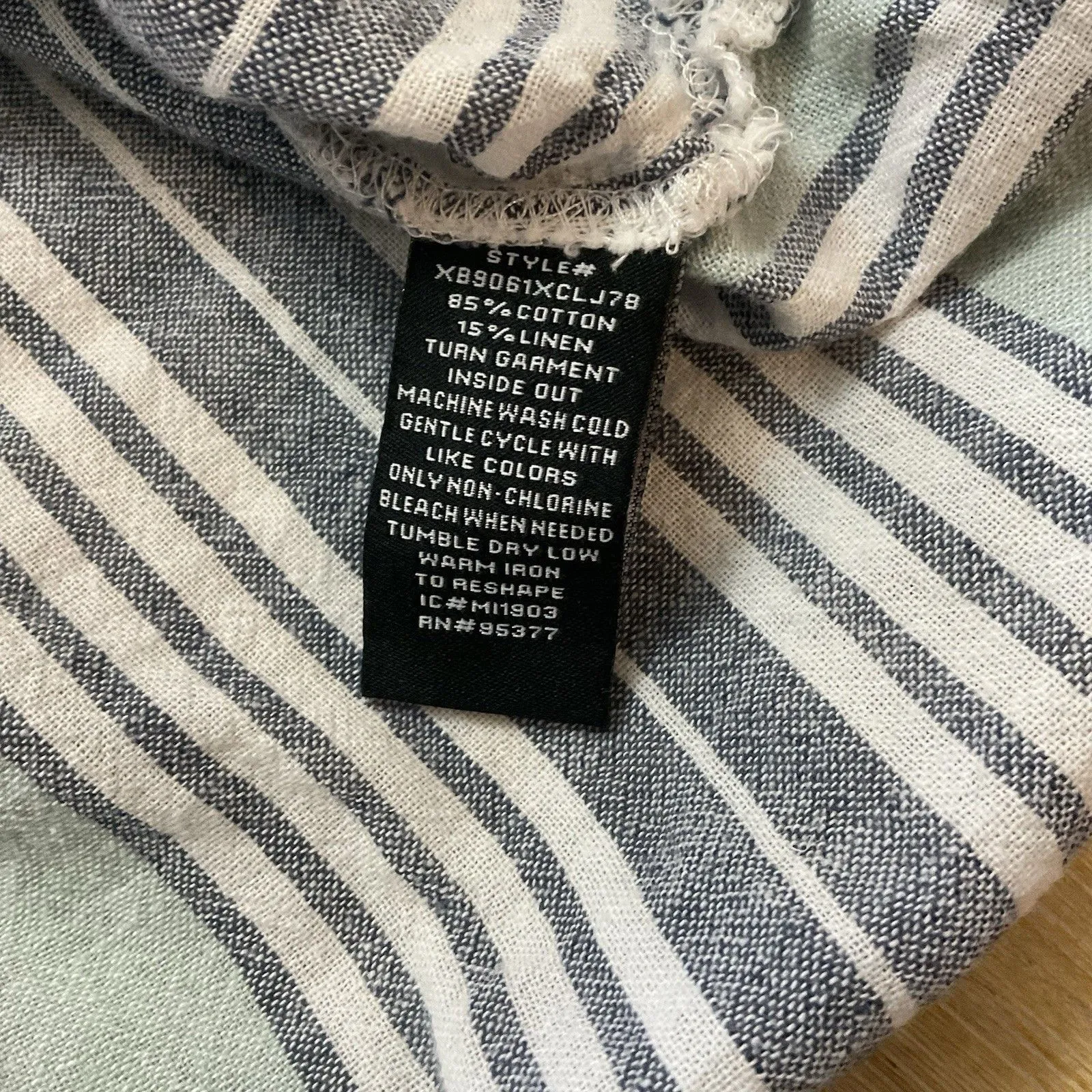 Sanctuary Striped Blue Green Cuff Sleeved Tie Off Button Down Shirt Size Large - Image 4