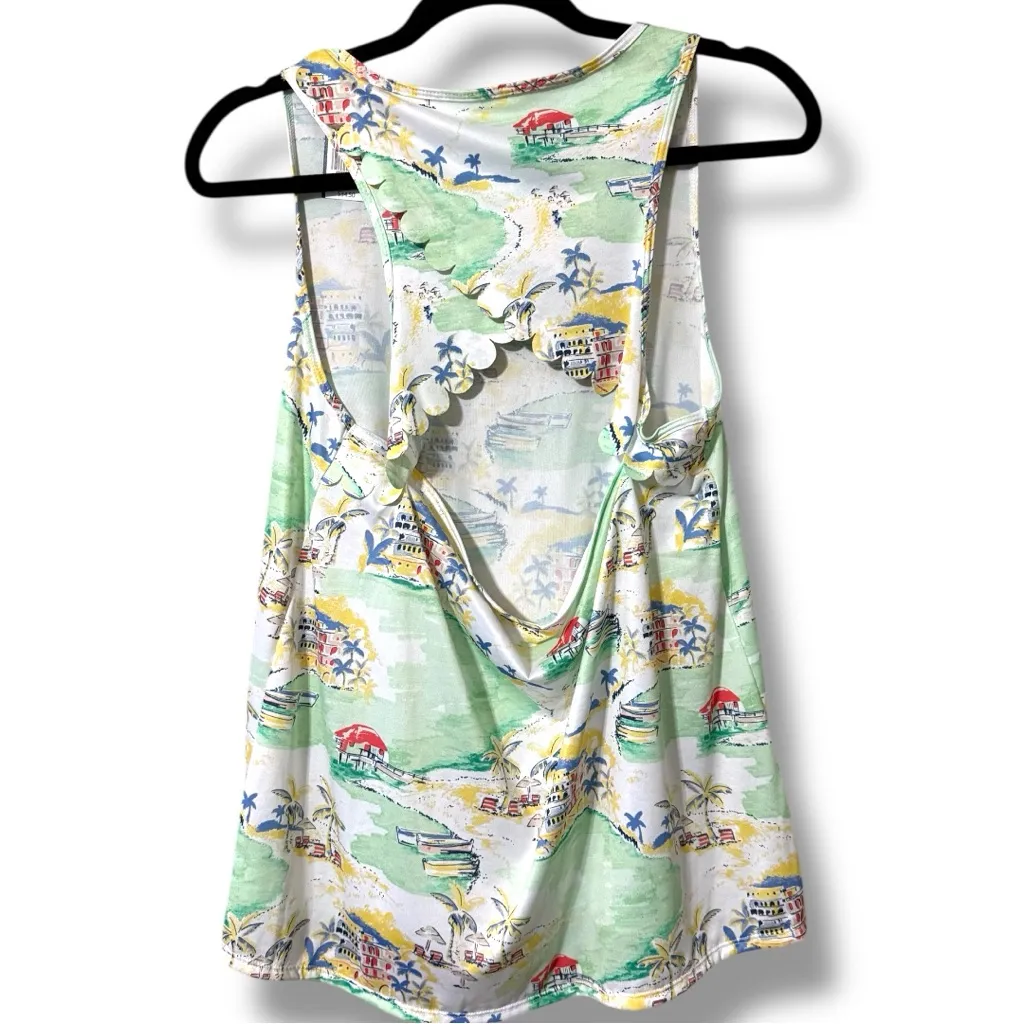 Crown & Ivy size large cross back racer tank scallop edged summer travel new - Image 3