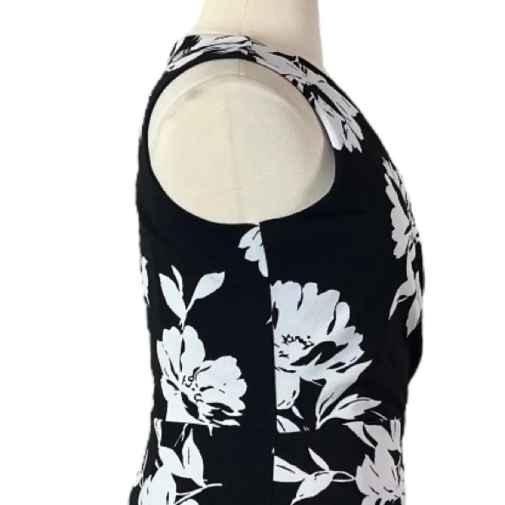 White House Black Market Sheath Dress Wrap Top V-neck Black Floral Women’s 14 - Image 9
