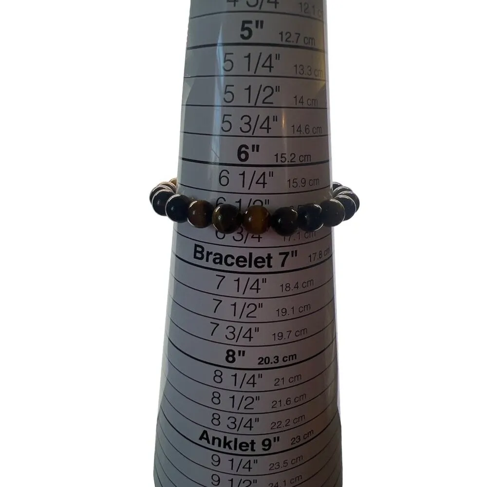 Tigers Eye Stretch Bracelet Gold Tone Sun Pendant Face Sitting at 6.50" - Image 5