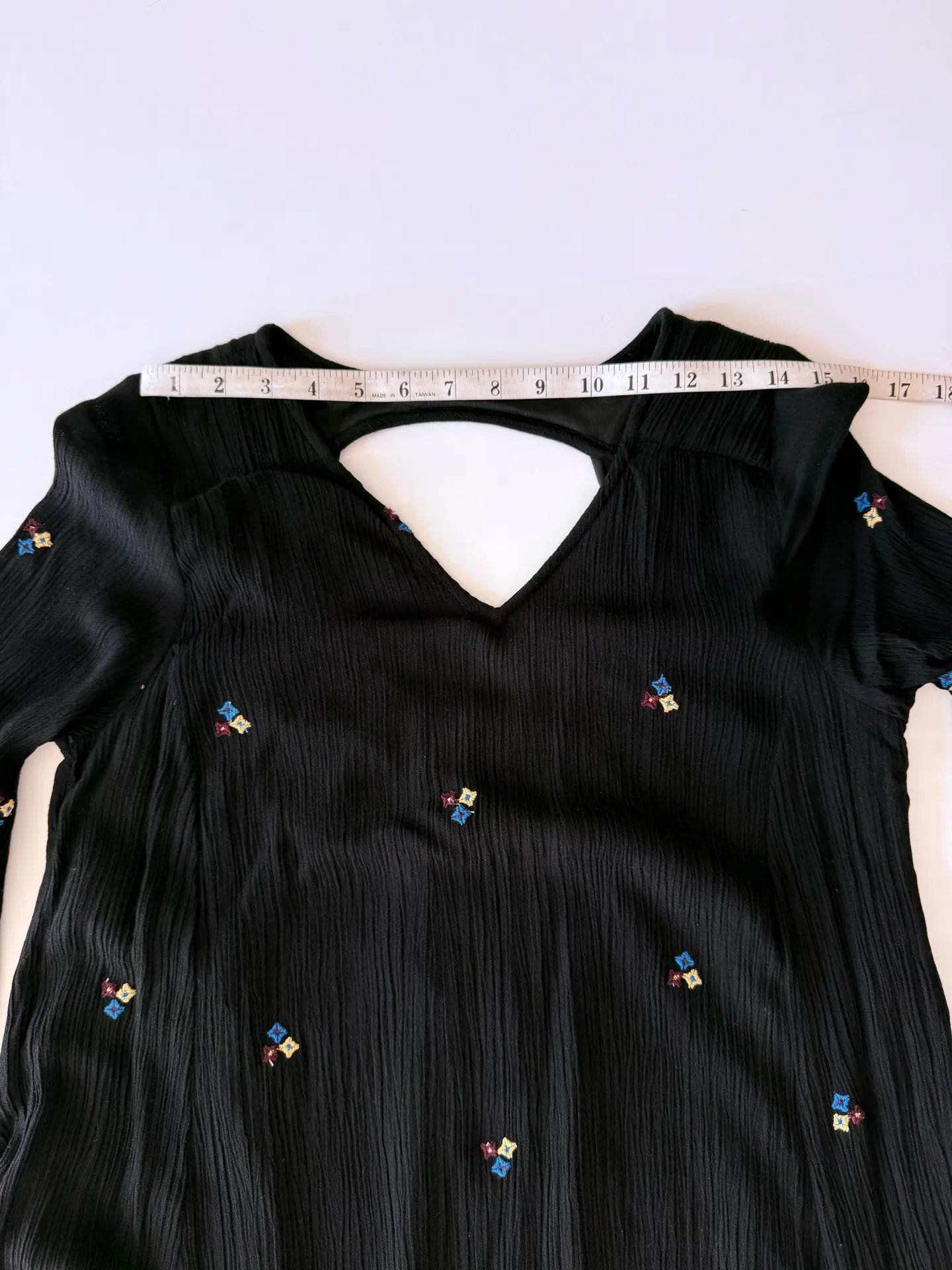 Japna Black Long Sleeve Embroidered Boho Mini Dress with Open Back Women’s Size M NWT - Image 9