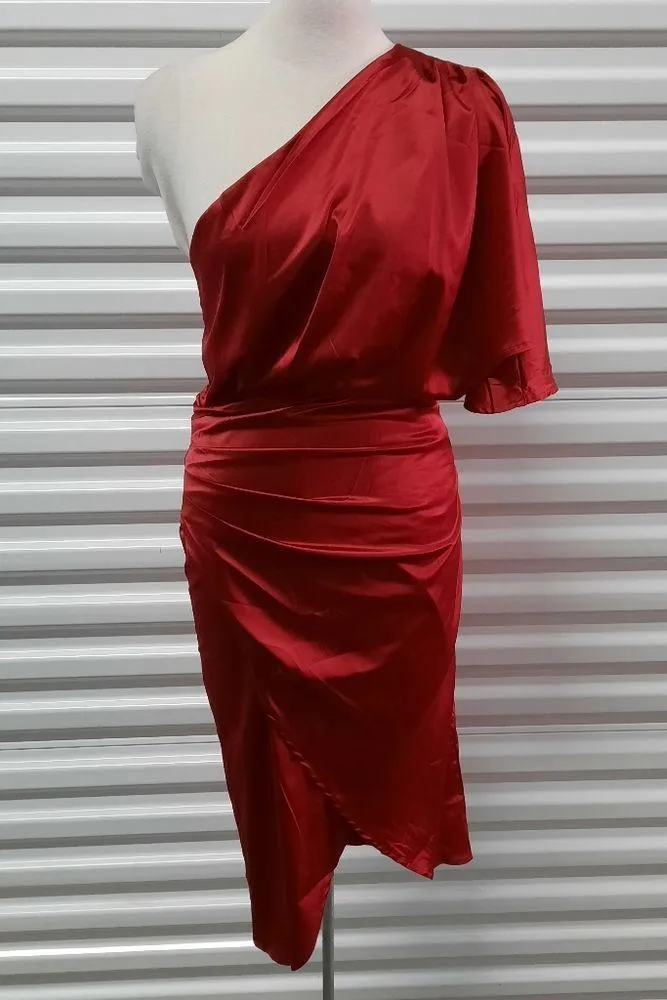 Lyaner Dress Women's Small One Shoulder Satin Faux Wrap Mini Party - Image 4