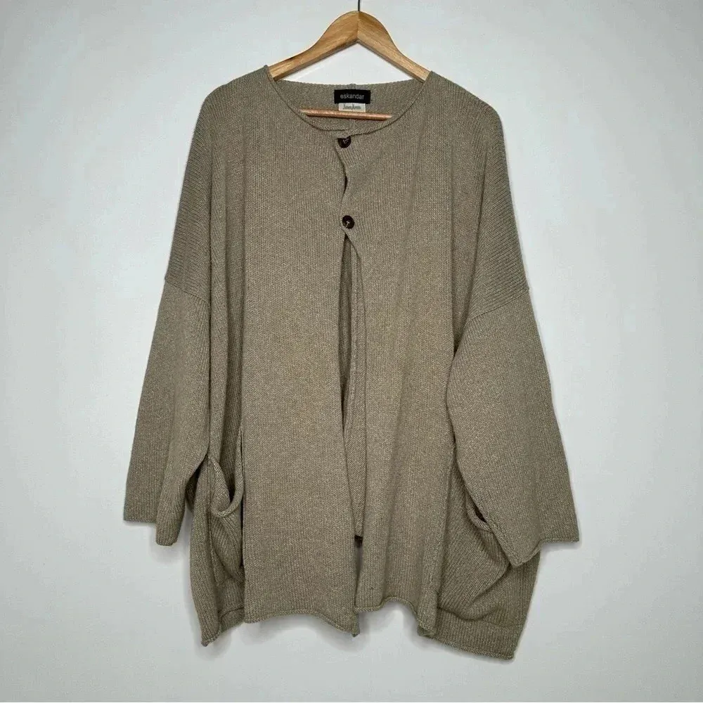 Eskandar Neiman Marcus Cashmere Silk Blend Knit Cardigan Sweater One Size Tan Size undefined - Image 3
