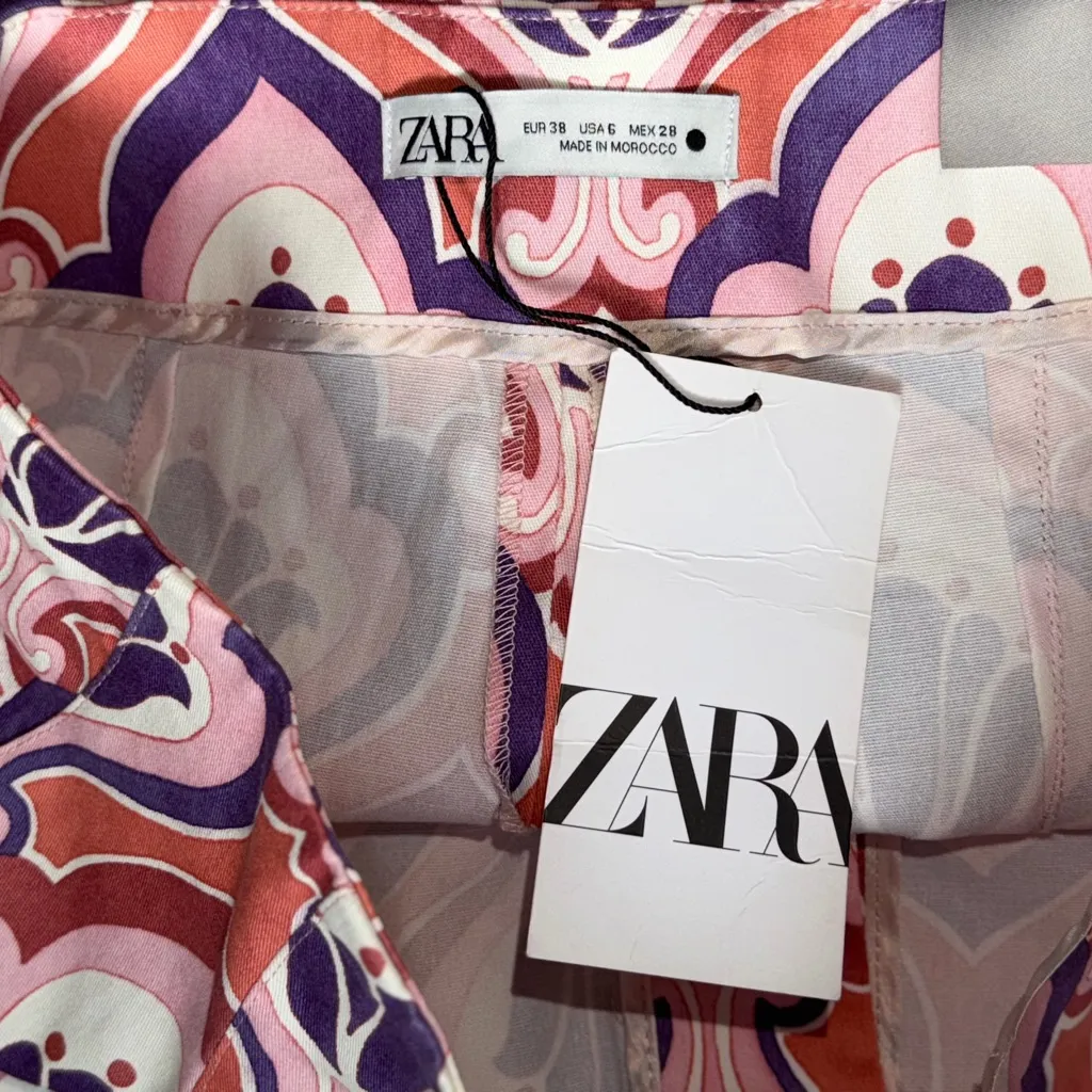 Zara Women’s Floral Patterned pleated zip front pants - Pink and Purple size 6 - Image 16