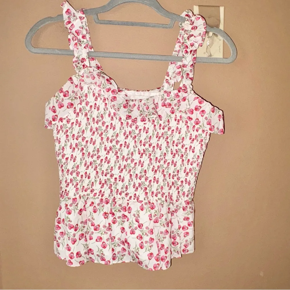 J crew Smocked ruffle peplum tank‎ in Liberty London fabric Ros floral white XS - Image 2