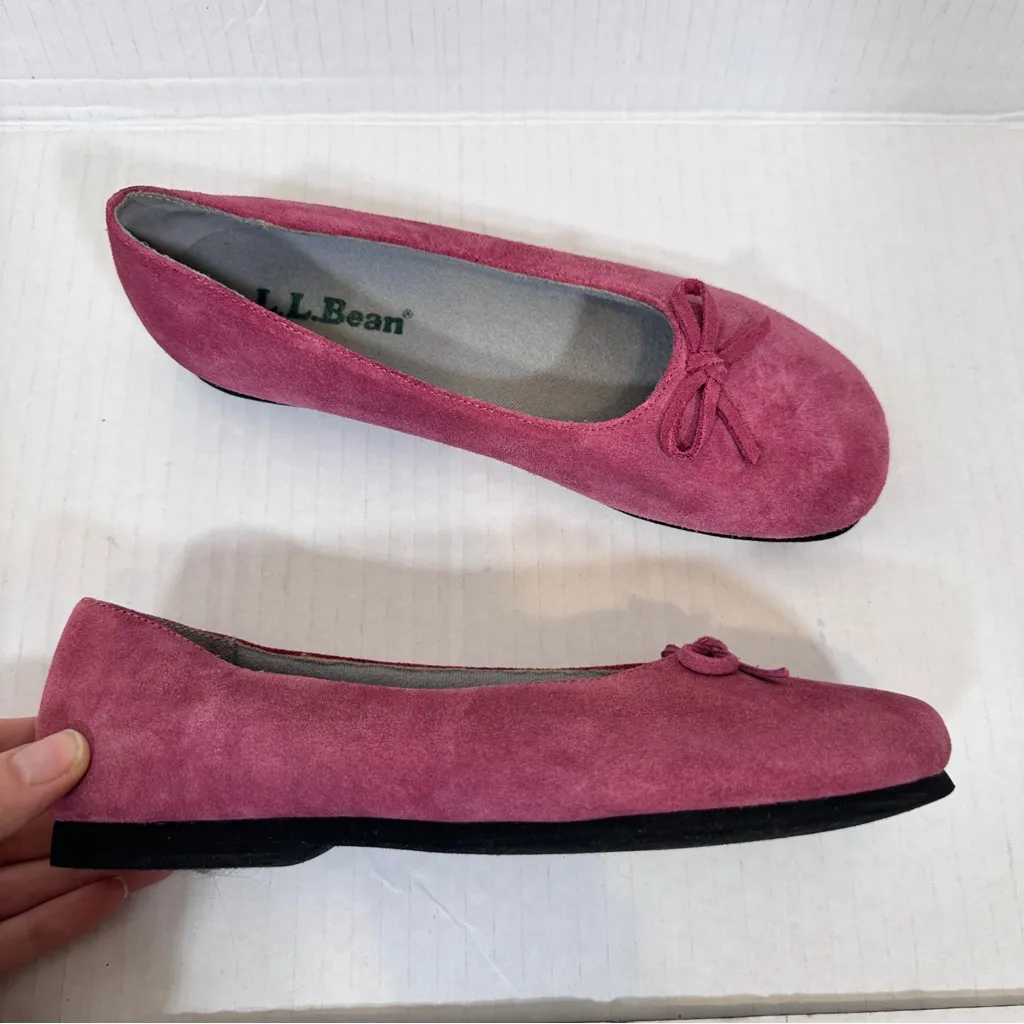 LL Bean Pink Suede Leather Ballet Flats Womens 6 Slip On Comfort Shoes Classic - Image 5