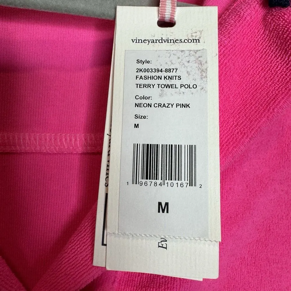 NWT Vineyard Vines Terry Towel Polo, M, Neon Crazy Pink Size M New - Image 7