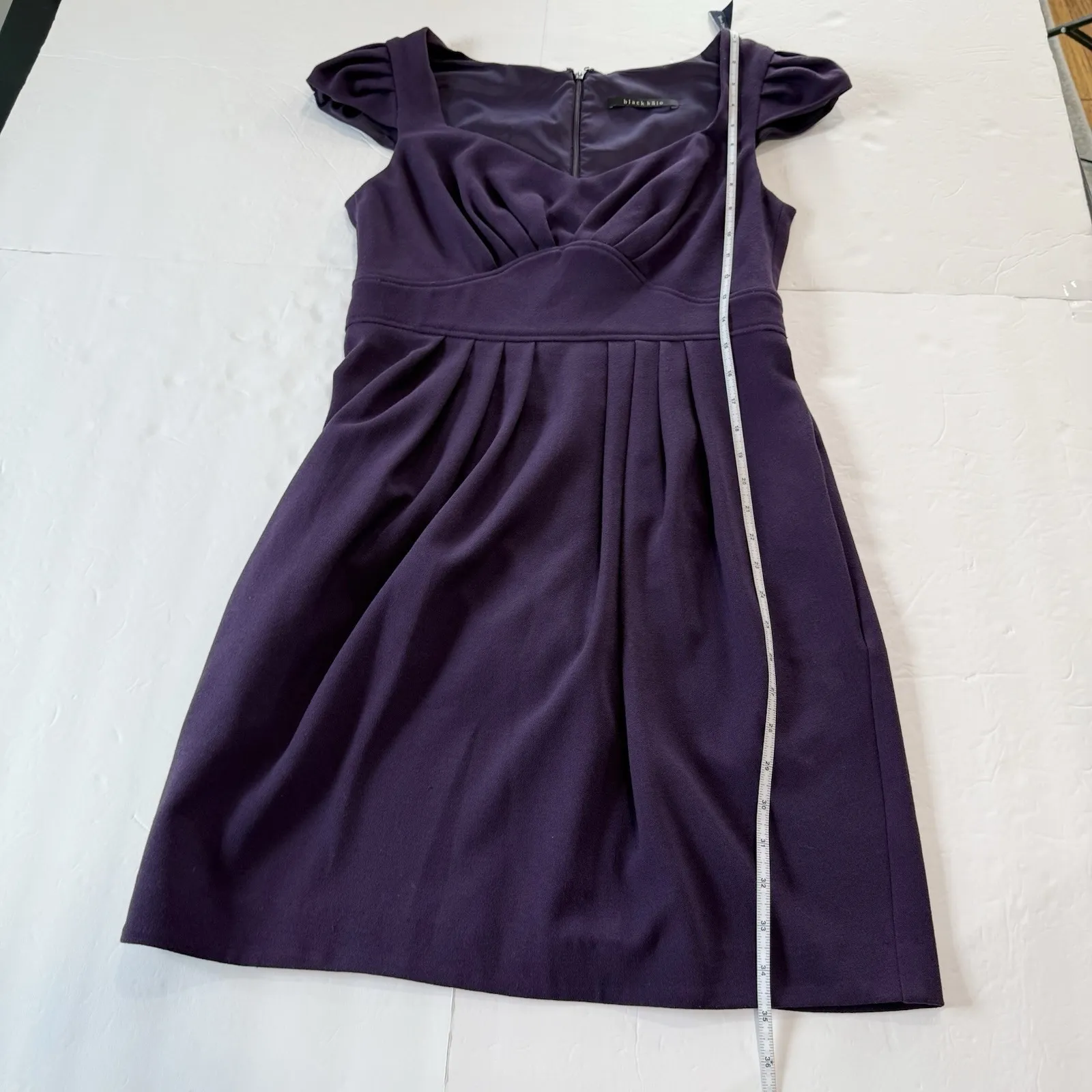 Black Halo Purple Cap Sleeve Empire‎ Pleated Dress Size 8 Pockets - Image 8