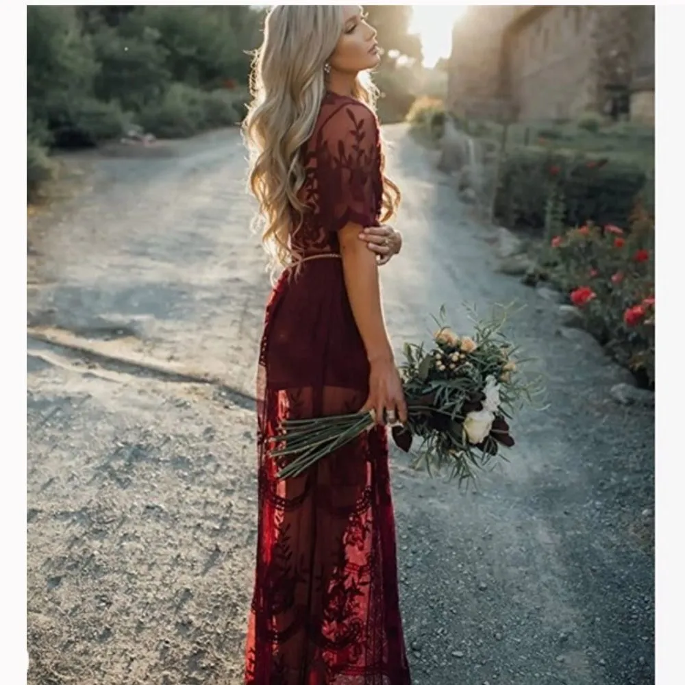 ✨ HP✨Maroon wine red maxi dress with lace overlay✨ - Image 3