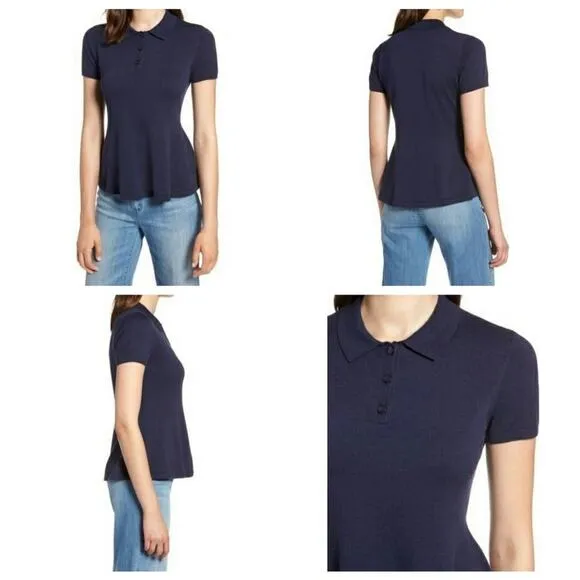 Halogen (Nordstrom) Peplum Polo Sweater Navy M New - Image 2