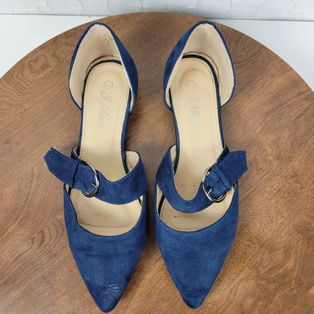 J Mark Womens Sandals 8.5 Blue Suede Pointed Toe Buckle Strap D'Orsay Flats - Image 6