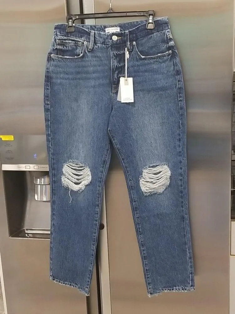 💕GOOD AMERICAN💕 Good Vintage Straight-Leg High-Rise Raw Hem Jeans 6/28 NWT - Image 10