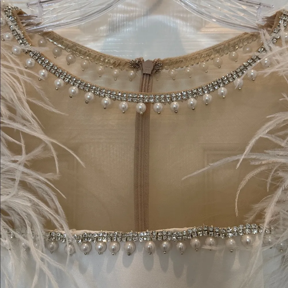 Mac Duggal 11438 Feather Cap Sleeve Pearl Embellished Tea-length Dress Sz 10 NWT - Image 7