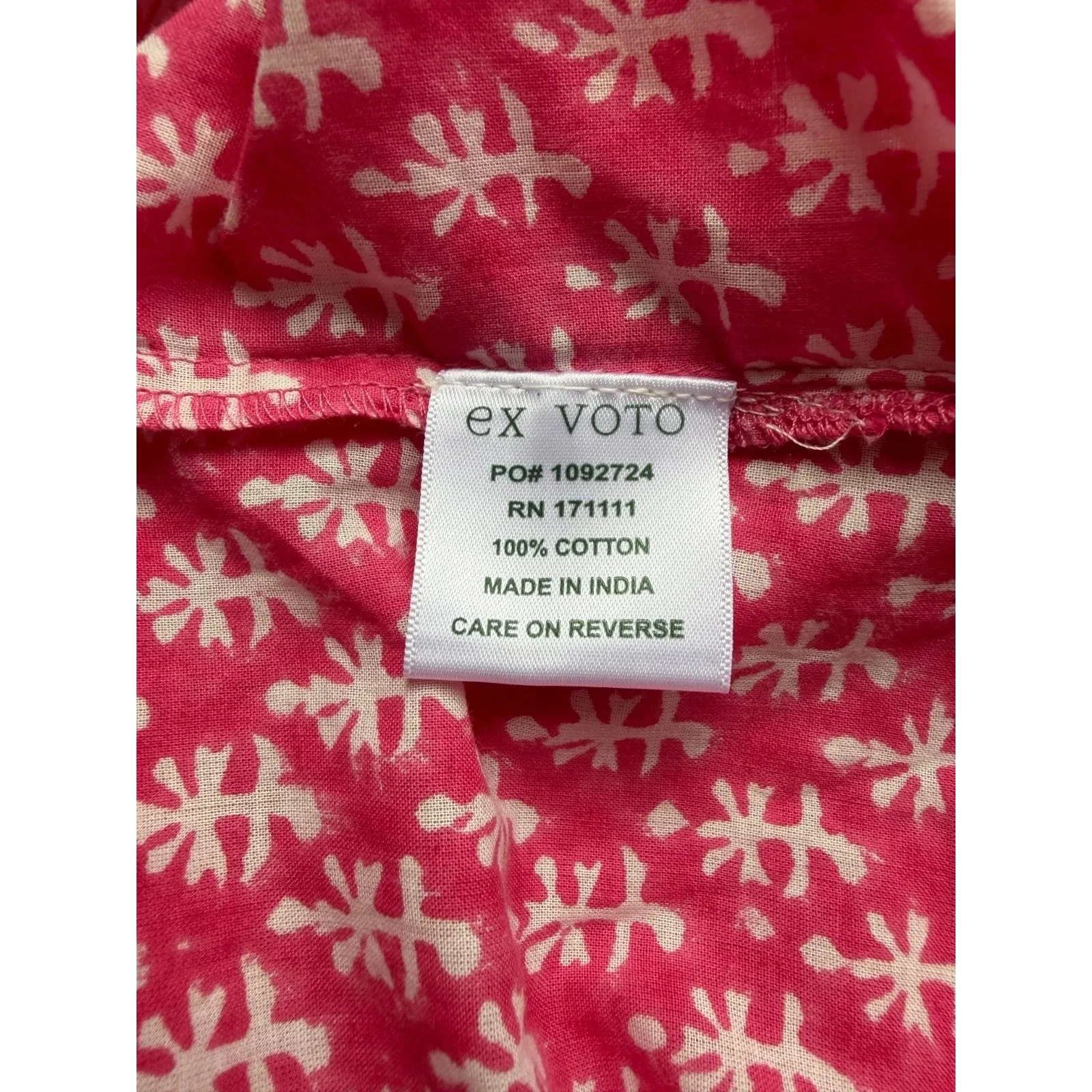 Ex Voto Ivy Caftan Midi Raspberry Block Print Embroidered Rope Belt NWT Medium Pink - Image 13