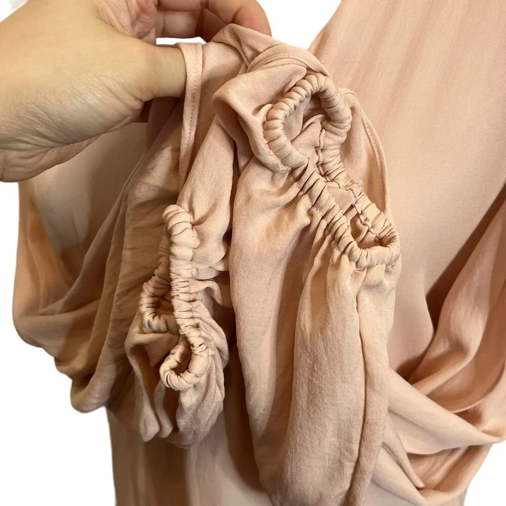 KOBI HALPERIN Caroline V neck Split Sleeve Cold shoulder Blouse In Rosewater XS Pink - Image 6