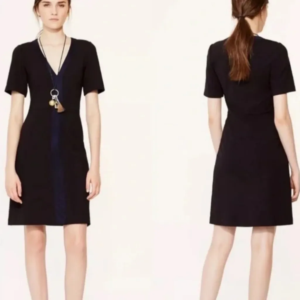 Tory Burch Sallare stretch wool blend dress with goat leather suede trim L - Image 2