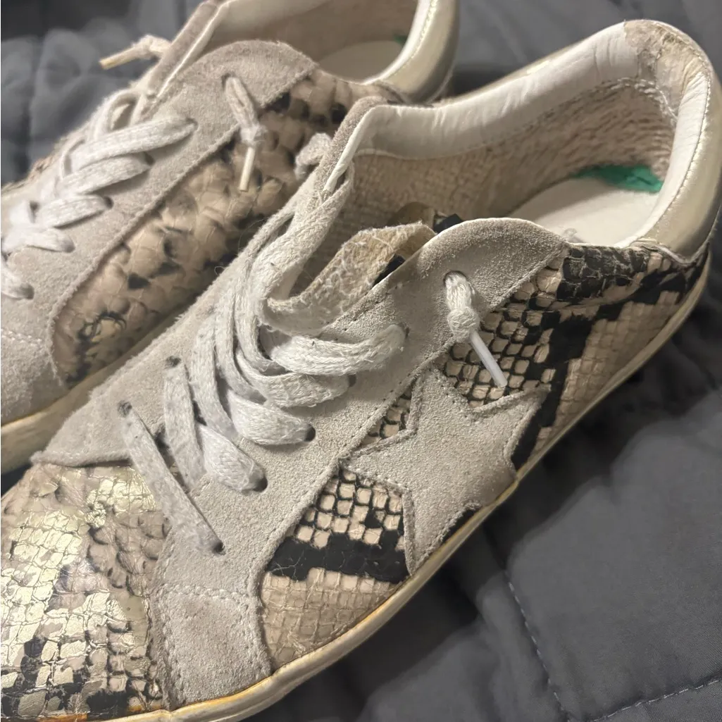 Steve Madden Beige and Black Snake Print Star Sneakers - Image 2