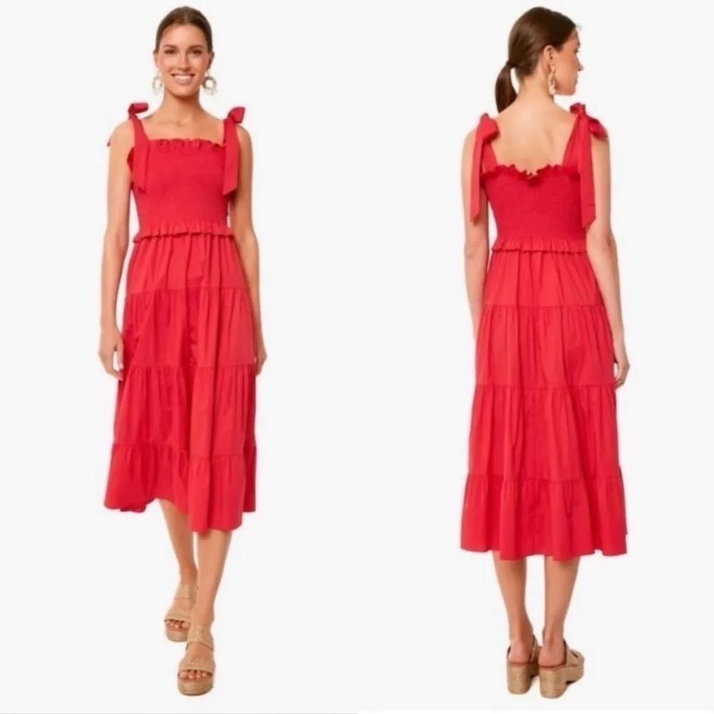 Tuckernuck Alannah Smocked Cotton Poppy Red Midi Dress - Image 2