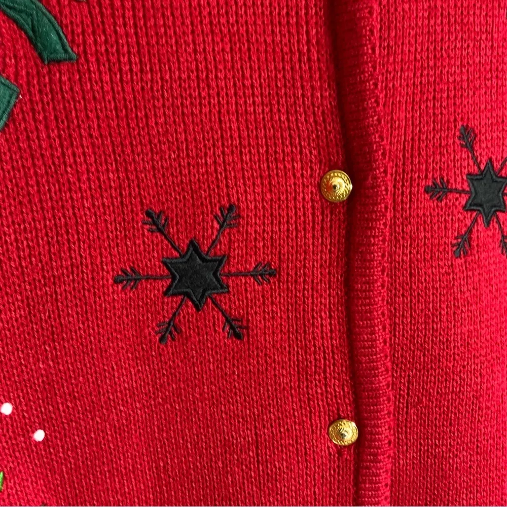 Vintage Holiday Cardigan Ugly Christmas Sweater Button Up Womens Petite Large Red Size undefined - Image 9