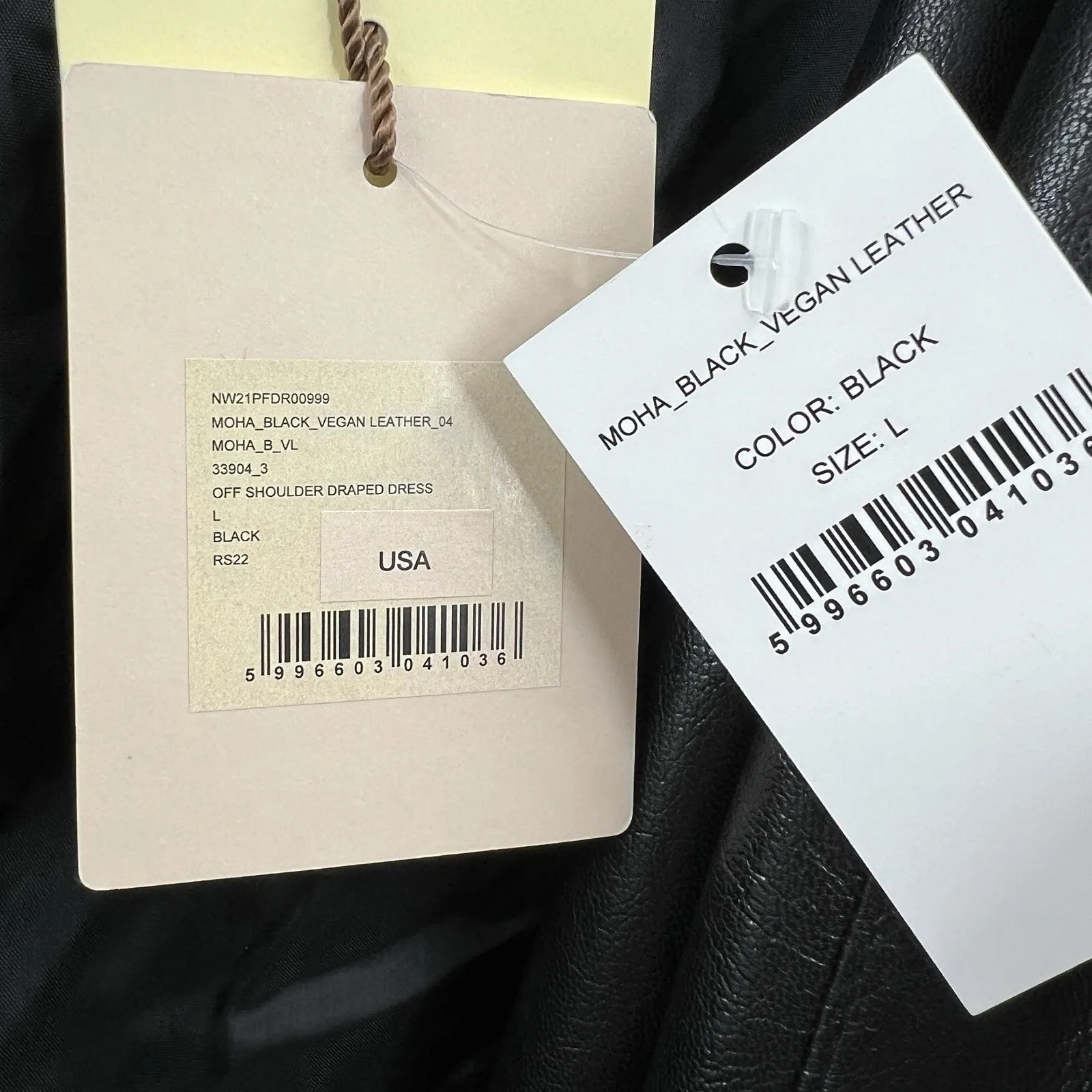 Nanushka Moha Black Faux Leather Long Sleeve Off Shoulder Mini Dress Large NWT - Image 10