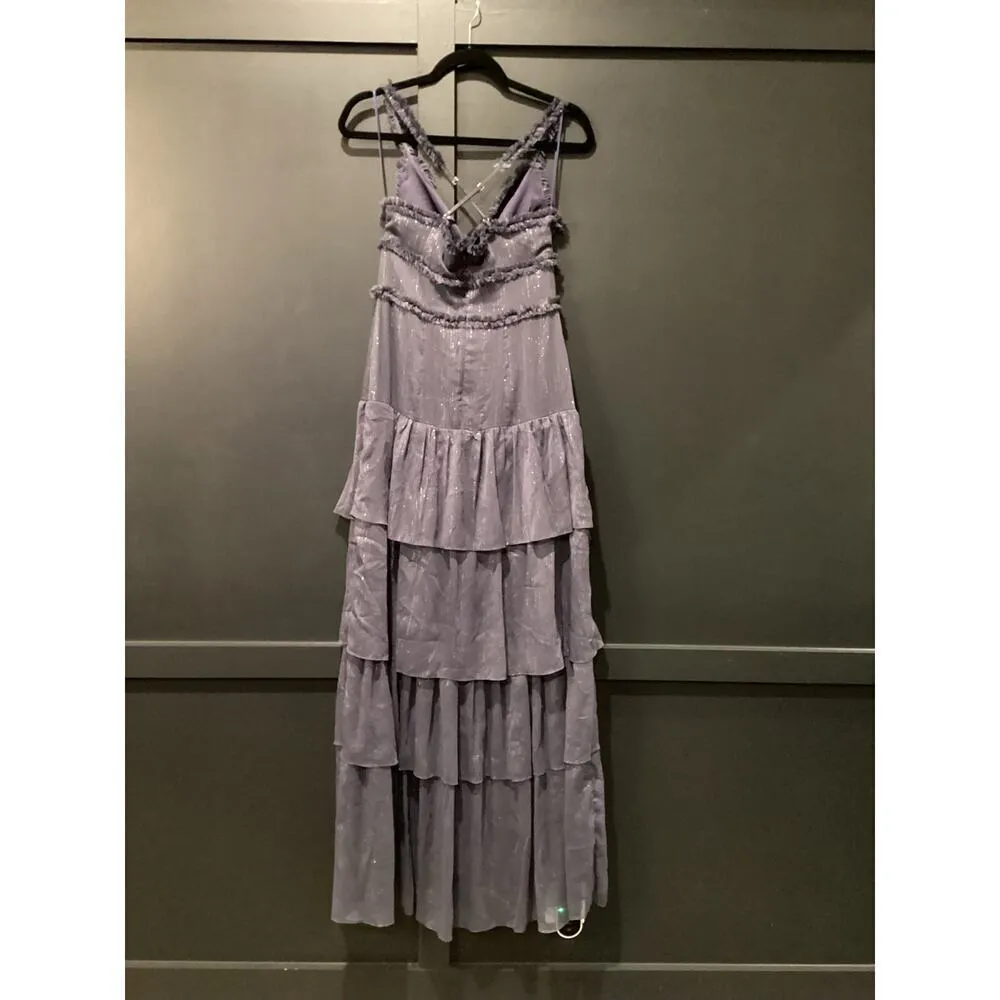 Likely  revolve Athena Maxi tier ruffle shimmer Dress nwt size 2 night shadow - Image 4
