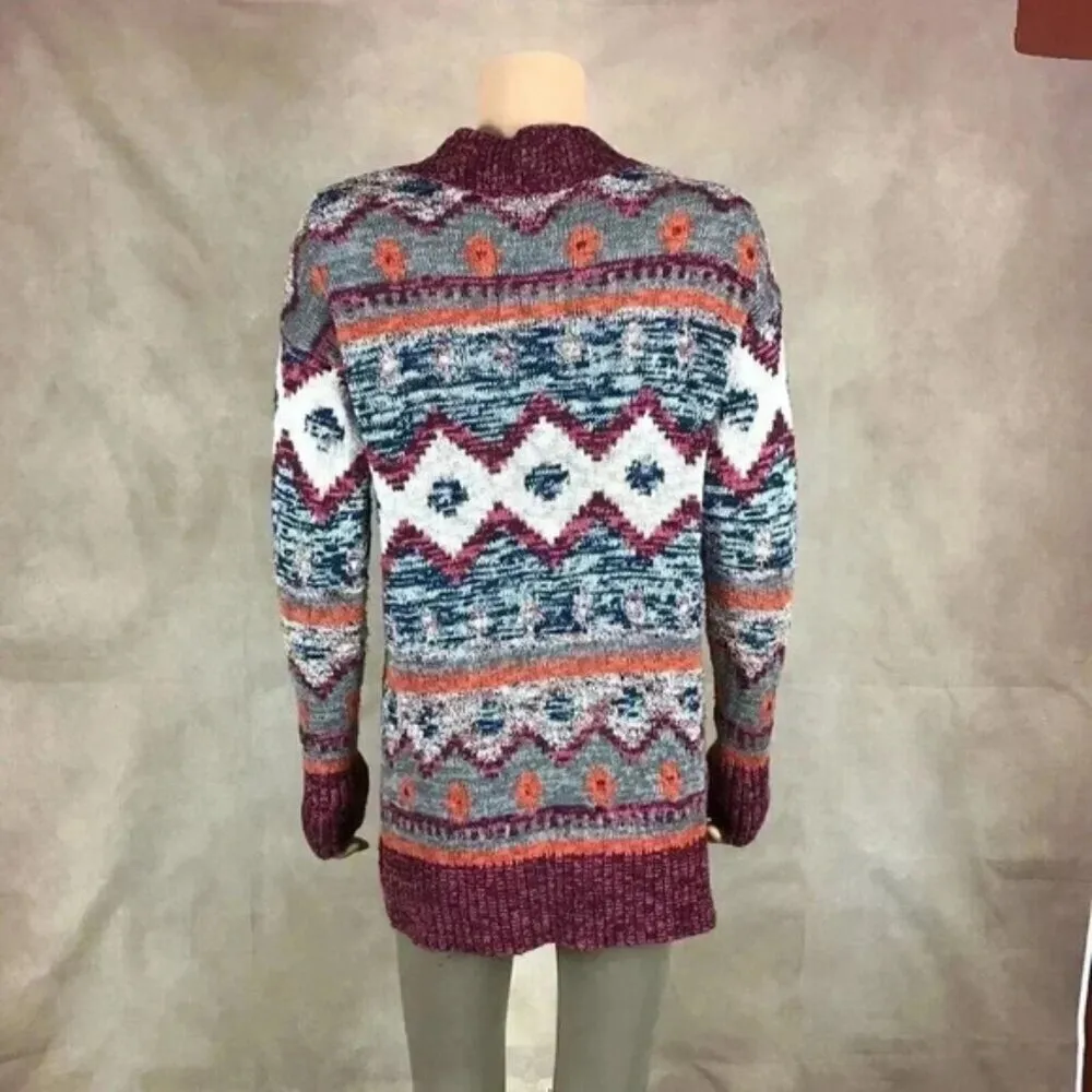MOSSIMO Tribal Pattern Burgundy Cardigan Size SMALL - Image 8