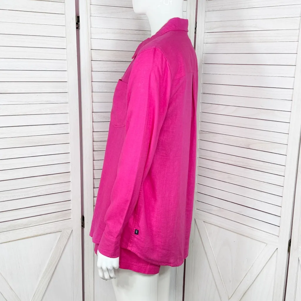 Gap Linen Blend Slouchy Boyfriend Shirt Pull On Shorts Set Hot Pink XS - Image 2