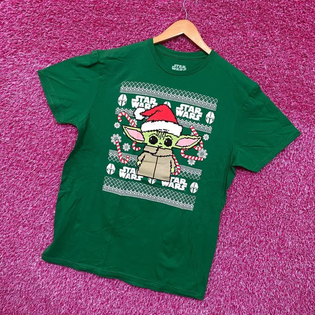 Star Wars Santa Grogu The Mandalorian Ugly Christmas Tee L - Image 3